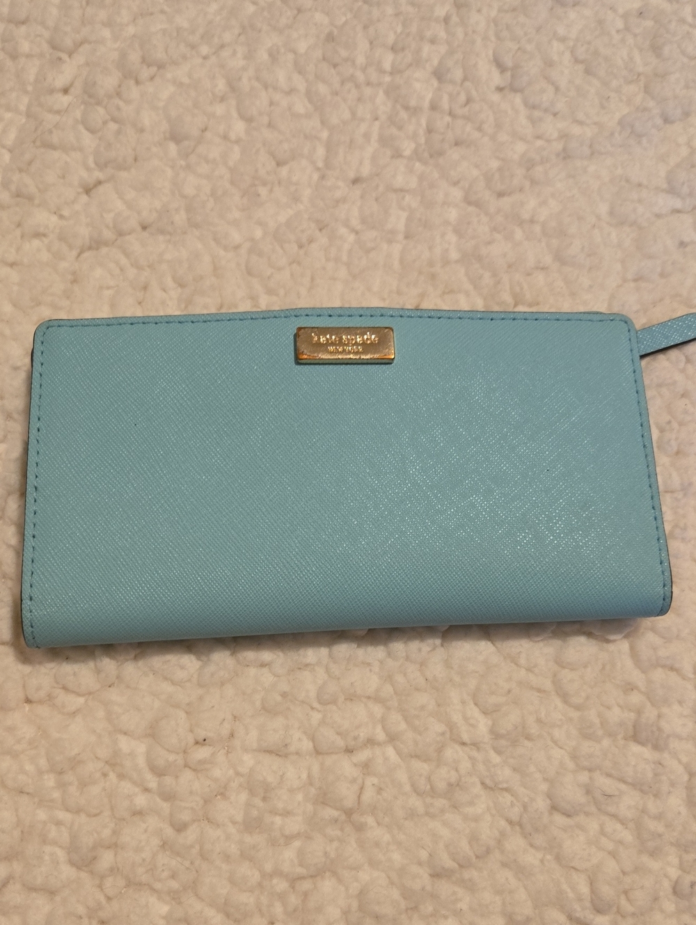 kate spade Light Blue Zip Around Wallet with Gold Plate